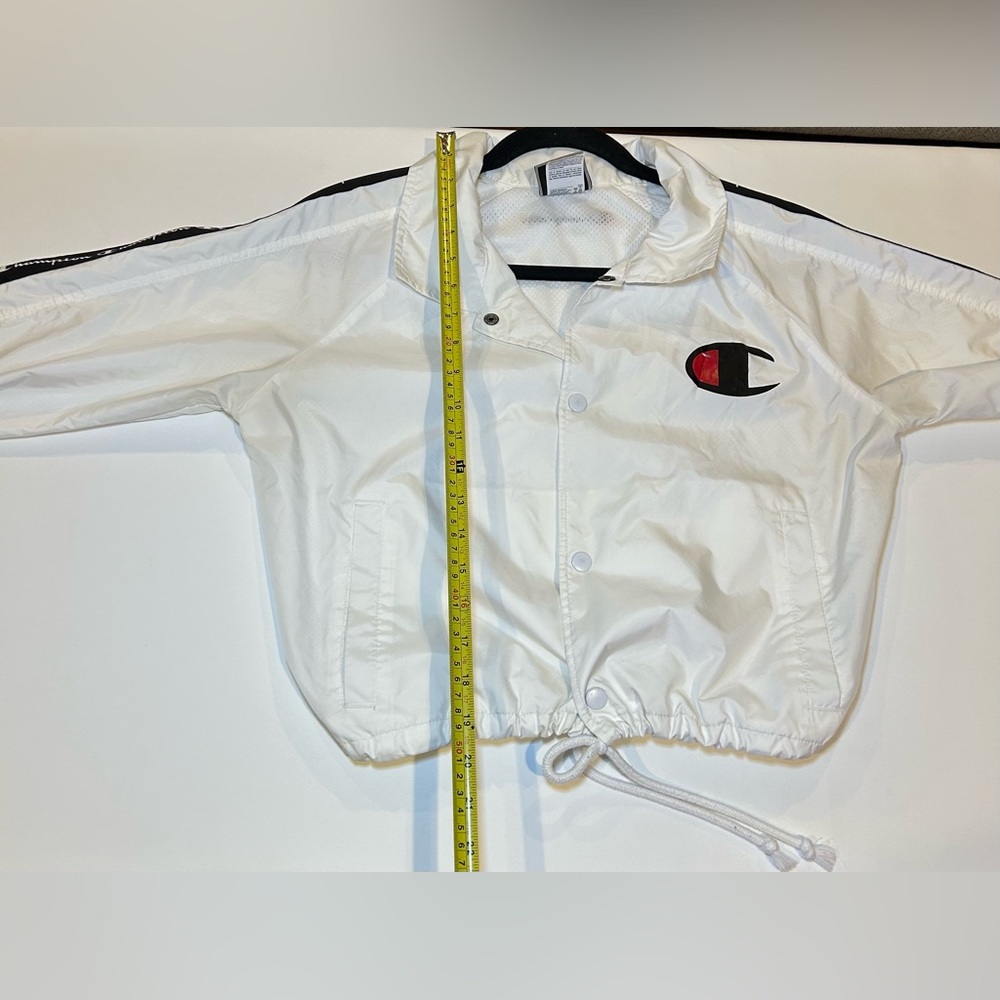Champion White Windbreaker Jacket Small Women’s Logo Tape Cropped - Picture 12 of 13